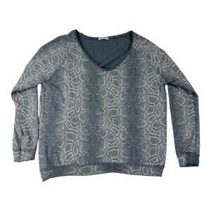 Made In Italy Size  M Woman Snakeskin Print V-Neck Long Sleeve Sweater